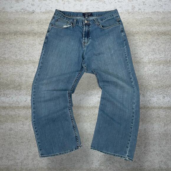 Vintage Y2K Polo Skater Jeans 34x28  Baggy Wide Leg Medium Wash Embroidered - Picture 2 of 7